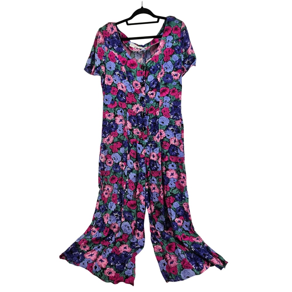 Vintage Cottage 90s Floral Wide Leg Jumpsuit Romper Sz 13 Boho Maximalist Artsy‎